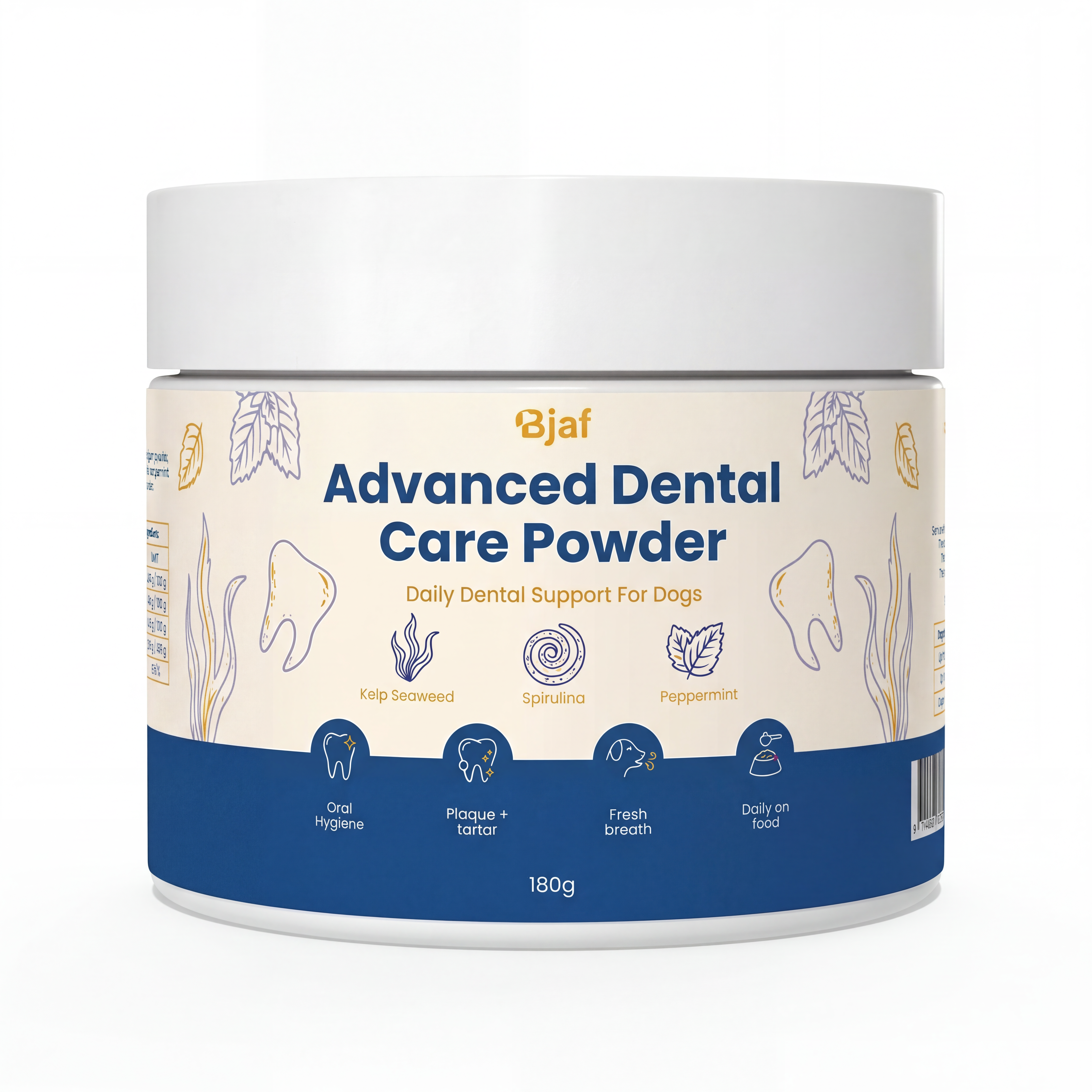 Bjaf Advanced Dental Powder jar on a soft, light background