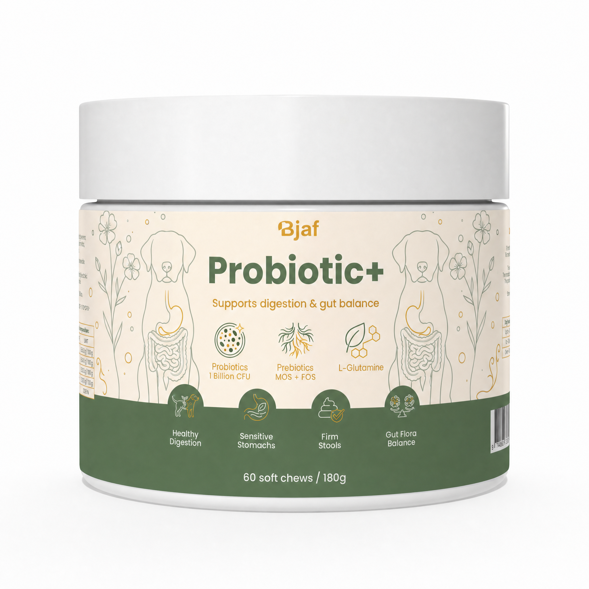 Bjaf Probiotic+ jar on a soft, light background