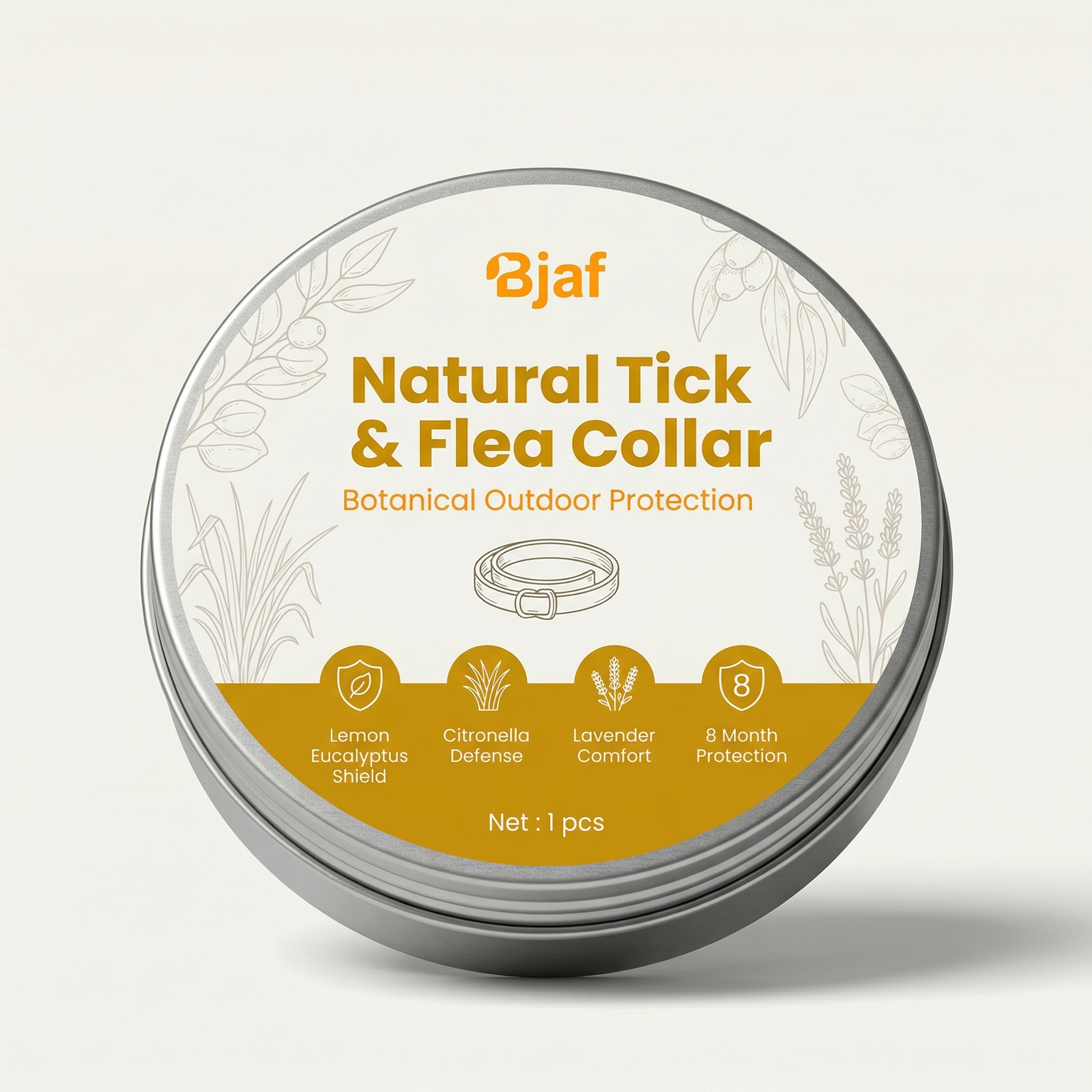 Bjaf Natural Tick Collar in soft silicone, natural essential-oil repellent for dogs, shown in Small and Large