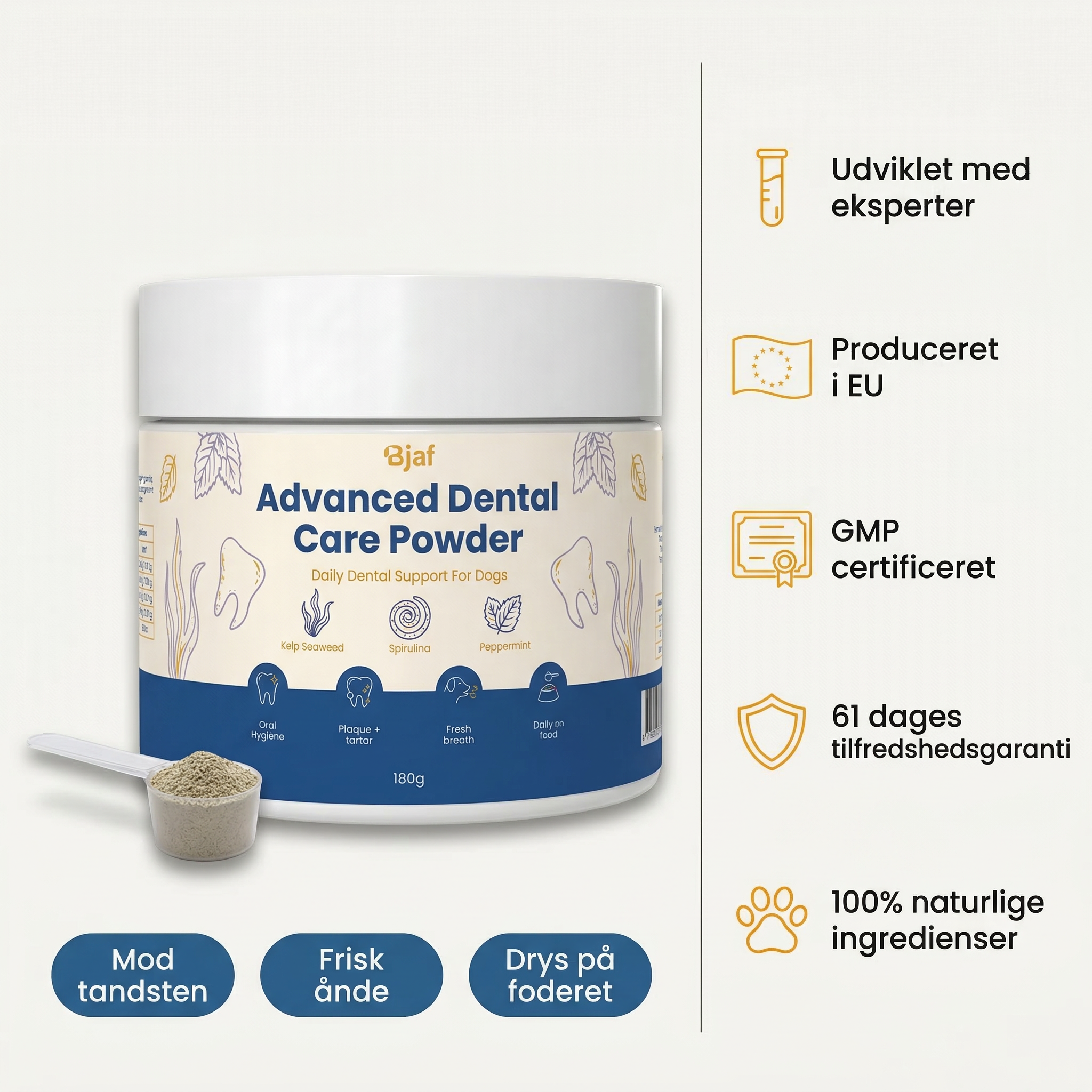 Bjaf Advanced Dental Powder 180 g tub with measuring scoop