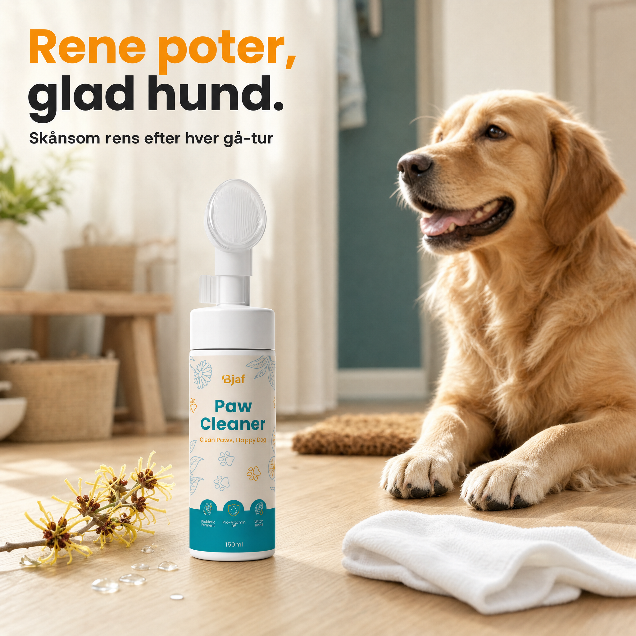 Cleaning a dog's muddy paw with Bjaf Paw Cleaner